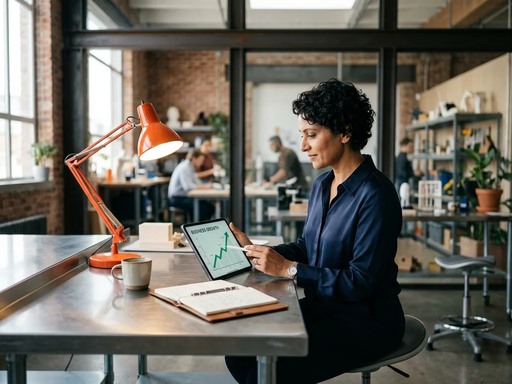 Entrepreneuse analysant une courbe de croissance SEO positive après une migration vers Shopify.