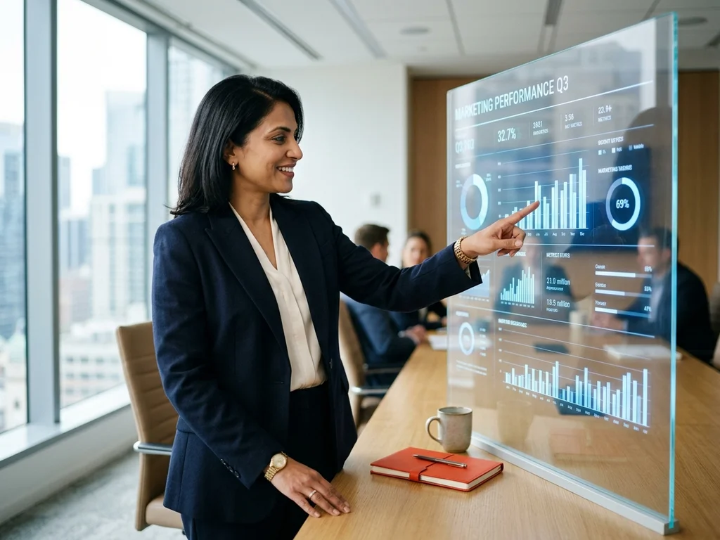 Directrice marketing analysant des indicateurs de performance pour affiner le ciblage publicitaire B2B.